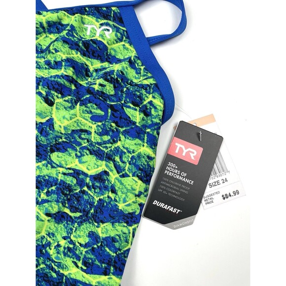 TYR DuraFast Elite Diamondfit Green One Piece Swimsuit Girls Agran 24 M - Picture 4 of 5